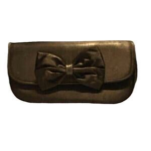 Preston & York Satin Clutch Purse Crossbody Shoulder Bag w/ Bow Black Womens OS